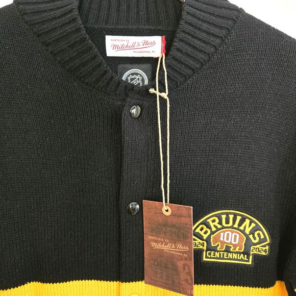 New Boston Bruins Mitchell and Ness Centennial Stripe Cardigan Sweater Size XS - Picture 7 of 13